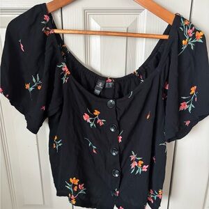 Floral Black Button-Up Women's Top